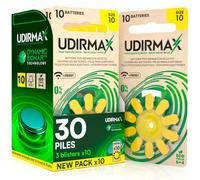 30 Piles pour Appareils Acoustiques Taille 10 Udirmax Piles PR70 Jaune Zinc-Air 1,45V Eco Pack Qualité Audio Constante Dynamic Sonar - 3 Blisters Écologiques de 10 Piles