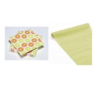 30 Serviettes Agrumes en ouate 3plis - 33x33cm + Chemin de Table 3en1 Airlaid Vert Anis FSC® - 0.40x4,80m
