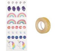 30 stickers 3D Arc-en-Ciel + masking tape doré à paillettes 5 m - Youdoit Multicolore G