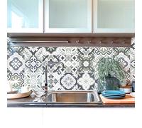 30 Stickers adhésifs carrelages | Sticker Autocollant Carreaux de ciment - Mosaïque carrelage mural salle de bain et cuisine | Carreaux de ciment adhésif mural - azulejos - 20 x 20 cm - 30 pièces