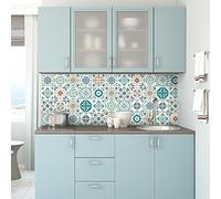 30 Stickers adhésifs carrelages | Sticker Autocollant Carreaux de ciment - Mosaïque carrelage mural salle de bain et cuisine | Carreaux de ciment adhésif mural - azulejos - 15 x 15 cm - 30 pièces