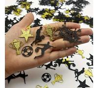 300/100 pièces Confettis de football - Fournitures de fête de football pailletées noires et dorées, comprenant des silhouettes de trophée, de joueur et d'étoile. Confettis de table en papier, décorati