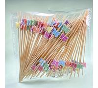 300/200/100/50/20 pièces Bâtons décoratifs en bambou papillon colorés - Brochettes de fruits jetables pour fête, fourchette à fruits, cure-dents, brochettes en bambou, décoration de table et de fête, 