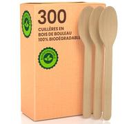 300 Ensemble de Couverts Jetables en Bois, Cuillères, Fourchettes, Couteaux, 16cm, Biodégradables et Compostables, Ensemble de Cuillères Idéal pour Mariages, Pique-niques, Fêtes, Traiteur