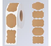 300 PCS Autocollants Kraft Vides, 5 Étiquettes en Formes Fantaisie, Rouleau d'Autocollants Vides avec Adhésif Permanent pour Dossiers, Pots Alimentaires, Étiquettes de Cadeaux (5cm x 7.5cm)