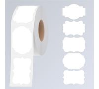 300 PCS d'autocollants blancs, 5 étiquettes fantaisie en rouleau d'autocollants vierges, étiquettes blanches avec adhésif permanent pour dossiers, bocaux alimentaires, étiquettes cadeaux (5cm x 7,5cm)