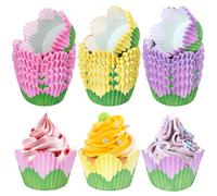 300 pièces Caissettes à cupcakes fleuries, Caissettes de cuisson florales printemps/été, Caissettes à cupcakes en papier avec pétales roses/violets/jaunes, Caissettes à muffins, Convient pour le maria