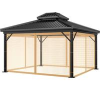(300 x 360 cm, marron) Moustiquaire de remplacement pour pavillons, écrans en 4 parties avec fermeture éclair pour terrasse, jardin et arrière-cour (moustiquaire uniquement)