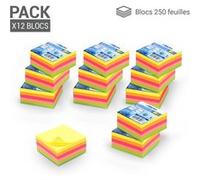 3000 Notes autocollantes repositionnables multi couleurs néons 12 mini bloc 250 feuilles 5 x 5 cm Multicolores néon G