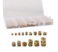 300pcs Brass Threaded Inserts M2-M6 Heat Set Nuts | 300 pieces, 7 models 15 sizes, M2 to pour m6, brass material, plastic storage box included
