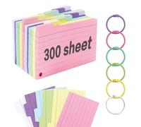 300pcs Fiche Bristol,Flash Cards Fiches Bristol Flashcards Avec Anneau De Liant, Cartes D’Index LignéEs 3.3 * 4.9 Pouces, Fiches Bristol Pour éTudier 、 Bureau De L’éCole, Maison (6 Couleurs)