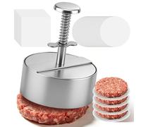304 Acier Inoxydable Presse Steak Haché Moule Steak Haché Presse Burger | pour Confectionner des Steak Haché 11cm de Diamètre Comprend 150 Papier Cuisson Idéal pour Les Barbecues Entre Amis
