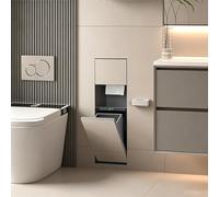 304 Inless Steel Hidden Wall Mounted Bathroom Nizer with Poubelle WC Holder & Brush - Space Saving Design Grey (A-64 * 24 * 14cm)