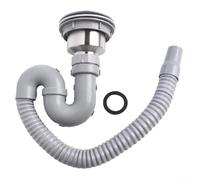 304 Kit de vidange d'évier avec siphon et bouchon anti-odeurs pour évier de cuisine, tuyau de vidange ABS 45 cm, filtre insert pour éviter le retour et les parasites, facile à nettoyer et à