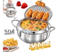 304 Stainless Steel Deep Fryer Pot, Tempura Pan with Thermometer (11in/4.2L,Silver)