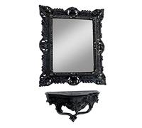 3047+cp69 Miroir mural, noir, avec console, style baroque, antique, 45 x 38 cm, pour couloir, salle de bain, avec étagère, décoration murale
