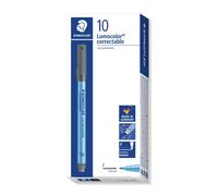 Staedtler Lumocolor Correctable, Feutres noirs non-permanents effaçables à sec, Pointe fine, Encre à base d'eau quasi inodore, Boîte en carton avec 10 feutres assortis, 305 F-9 VE