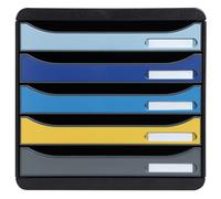 Exacompta - Réf. 3094202D - BIG-BOX PLUS - 1 Caisson 5 tiroirs oçuverts pour document A4+ - Dimensions extérieures : Profondeur 34,7 x largeur 27,8 x Hauteur 27,1 cm - 5 couleurs assorties