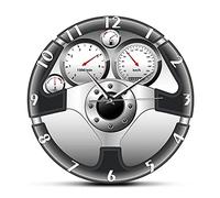 30cm Horloge ronde en acrylique Volant de voiture de sport et tableau de bord imprimé horloge murale oeuvre automobile décor à la maison entraînement automobile style automatique montre murale