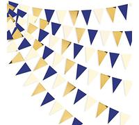 30Ft Bleu Marine Or Décorations de Fête Suspendus Papier Triangle Drapeau Fanion Bannière Banderoles Guirlande pour Anniversaire Fiançailles Mariage Bapteme Remise des Diplômes Fournitures de fête