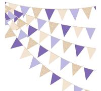 30Ft Violet Beige Champagne Doré à Paillettes Papier Fanion Guirlande Décor | Lavande Lilas Champagne Or Banderole Fanions Drapeau Bannière Décorations de fête pour Anniversaire Baptême EVJF Mariage