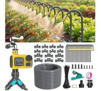 30M Kit d'irrigation goutte à goutte avec programmateur pour jardin, 20 buses réglables à 360°, tuyau 1/2'', arrosage automatique