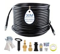 30m Tuyau de Nettoyage Haute Pression 5800 PSI/400 bar - Compatible Kärcher K2 à K7, Lavor, Bosch - Kit complet avec adaptateurs, buses et gants de protection