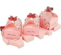 30PCS Boîtes à Dragées pour Mariage Baptême Fête, Contenant Dragées en Papier avec Motif à Fleurs et Papillon - Rose