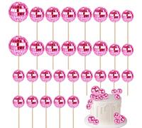 30pcs Décorations de Cupcakes Boule Disco, Mini Pic Boule Disco Décoration de Cupcakes Disco Gâteau Décorations avec Bâtons pour Accessoires de Dessert Fournitures de Fête Disco (Rose)