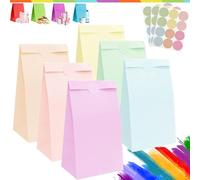 30Pcs Sac Papier Cadeau Petit avec 36 Autocollants 24x13x8cm,Pochette Cadeaux Papier Macaron,Pochette Cadeau Anniversaire Enfant,Sachet Bonbon Coloré pour Mariage,Noël,Halloween,Anniversaire,Party