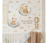 30x114CM Mignon Ours dessin animé, Nuage, Lune et Étoile Sticker Mural, Décalcomanie Murale PVC Décoration Pour Maison, Fenêtre, Anniversaire, Cérémonie de Remise des Diplômes SL2009A,SL7573A,SL7574AP