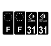 31 Haute Garonne logo noir autocollant plaque immatriculation auto sticker Lot de 4 Stickers (angles: angles arrondis)
