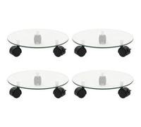 3144028 vidaXL Supports roulants à plantes 4 pcs 28 cm Verre trempé Rond Noir G