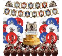 32 décorations de ballons d'anniversaire médiévales sur le thème des chevaliers grecs antiques pour enfants, bannière « Joyeux anniversaire », décorations pour gâteaux d'anniversaire