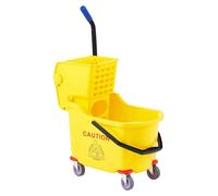 32 litres : Seau pour mops - Chariot de nettoyage sur roulettes - Presse manuelle avec système de pressage latéral - Séparation des eaux sales - Plastique - Jaune
