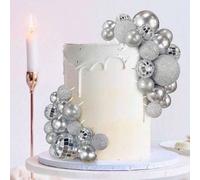 32 pièces Décorations de gâteau en boule de mousse argentée, Décoration de gâteau de style bohème, Décorations de gâteau boule de miroir disco, Convient pour le baptême, la fête de révélation du , la 