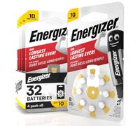 32 piles auditives Energizer pour appareils auditifs intra-auriculaires taille 10 jaunes avec technologie PowerSeal - 4 plaquettes de 8 piles