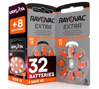 32 Piles pour appareils auditifs Size 13 Rayovac Extra + 8 Piles Udivita