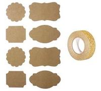 32 stickers kraft baroques + masking tape doré à paillettes 5 m Multicolore G