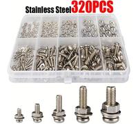 320 pièces Ensemble assorti de vis, écrous et rondelles en acier inoxydable, comprend les boulons M2 M2.5 M3 M4 M5, les écrous, les fixations de quincaillerie, avec boîte de rangement, convient pour l