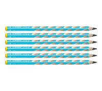 Crayon graphite ergonomique - STABILO EASYgraph - Lot de 6 crayons graphites HB (bleu clair) - Gaucher