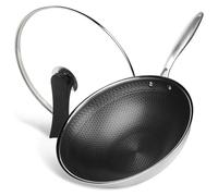 32cm Wok en acier inoxydable avec couvercle, revêtement anti-adhésif, fond plat - RIOVARM