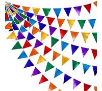32Ft Arc-en-Ciel Fanion Guirlande Bannière Bruant Décoration de Fête Coloré Vif Tissu Triangle Drapeau Banderole pour Anniversaire Bapteme Mariage Carnaval Fiesta Decor Soiree Suspendue Fournitures