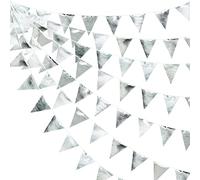 32Ft Argenté Guirlande Fanion Bannière Décoration de fête Brillant Tissu métallique Drapeau guinguette exterieu Banderole pour Anniversaire Bapteme Fiançailles Mariage Douche Nuptiale EVJF Noël décor