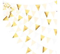 32Ft Or Beige blanc Tissu Fanion Bannière Drapeau Guirlande de Décoration de fête Banderoles de Blanches Dorées pour Anniversaire Bapteme Mariage diplômé Retraite Célébration de Vacances de fête Decor