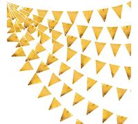 32Ft Or Tissu Fanion Bannière Drapeau Guirlande de Décoration de fête banderoles en Coton de l'or pour Anniversaire Bapteme Fiançailles Mariage diplômé Retraite Célébration de Vacances de fête Decor