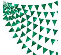 32Ft Vert Fanion Guirlande Bannière Bruant Décoration de Fête Vert Foncé Tissu Triangle Drapeau Banderole pour Anniversaire Bapteme Mariage Noël Saint-Patrick Jungle Football Soiree Deco Suspendue