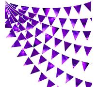 32Ft Violet Fanion Guirlande Bannière Bruant Décoration de Fête Violettes Tissu Triangle Drapeau Banderole pour Diplôme Anniversaire bapteme Mariage Disco Halloween Pourpre Extérieure Fournitures Deco