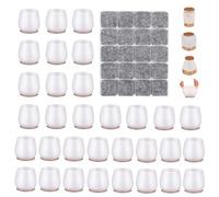 32PCS Protege Pied de Chaise + 20PCS Patins pour Meubles Protection Silicone Embout Caoutchouc Bouchon Chair Leg Floor Protectors Capuchon Protecteur Couvre Transparent Rond Antibruit XS Fit 16-20MM