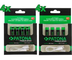 32x PATONA Premium USB-C AAA et AA Piles rechargeables au lithium (8x blister de 4)